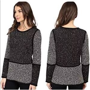 Calvin Klein Black & White Colorblock Long Sleeve‎ Pullover Sweater Sz M